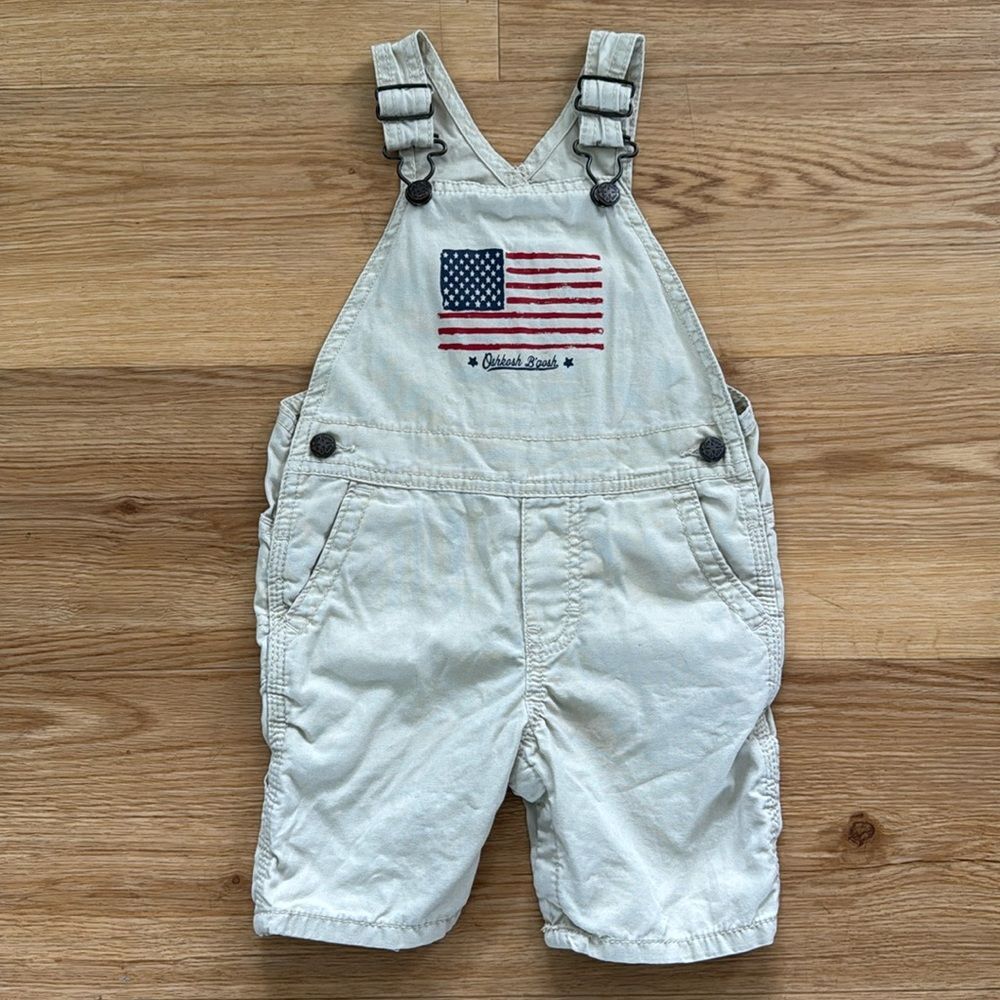 Oshkosh B'Gosh Vintage American Flag Shortails Overalls 24M